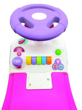Kiddieland Minnie ride-on with steering wheel and horn for realistic driving fun.