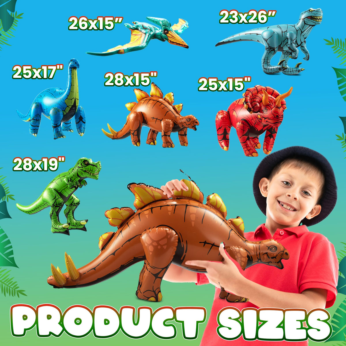 KiddieLoot inflatable dinosaurs set, self-standing and water-safe for poolside fun.