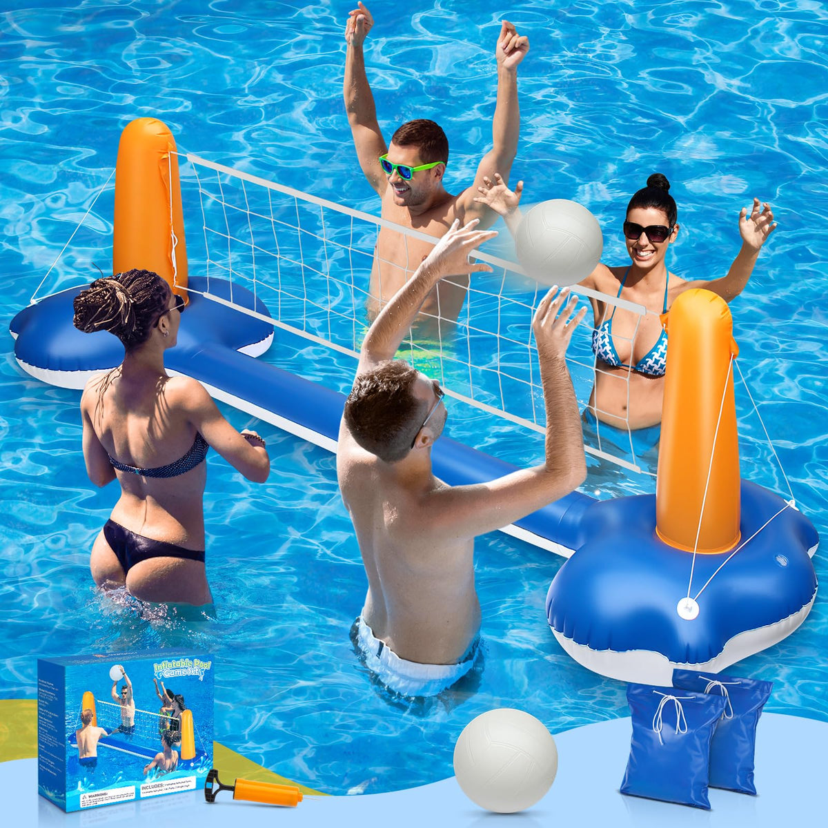KIDDITOY 118-inch pool volleyball court set up in a backyard for family fun