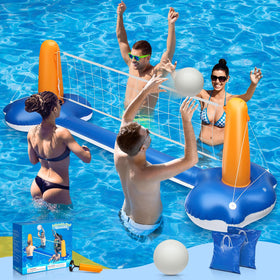 KIDDITOY 118-inch pool volleyball court set up in a backyard for family fun