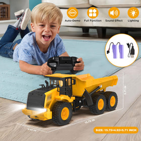 KIDDITOY Mighty 9-Channel RC Dump Truck rear dump bed in action for heavy-duty tasks