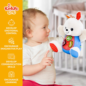 KiddoLab Easter Bunny Plush singing nursery rhymes to engage infants.