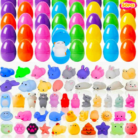 Kiddokids 50 Easter eggs with prefilled mochi squishies for colorful egg hunts