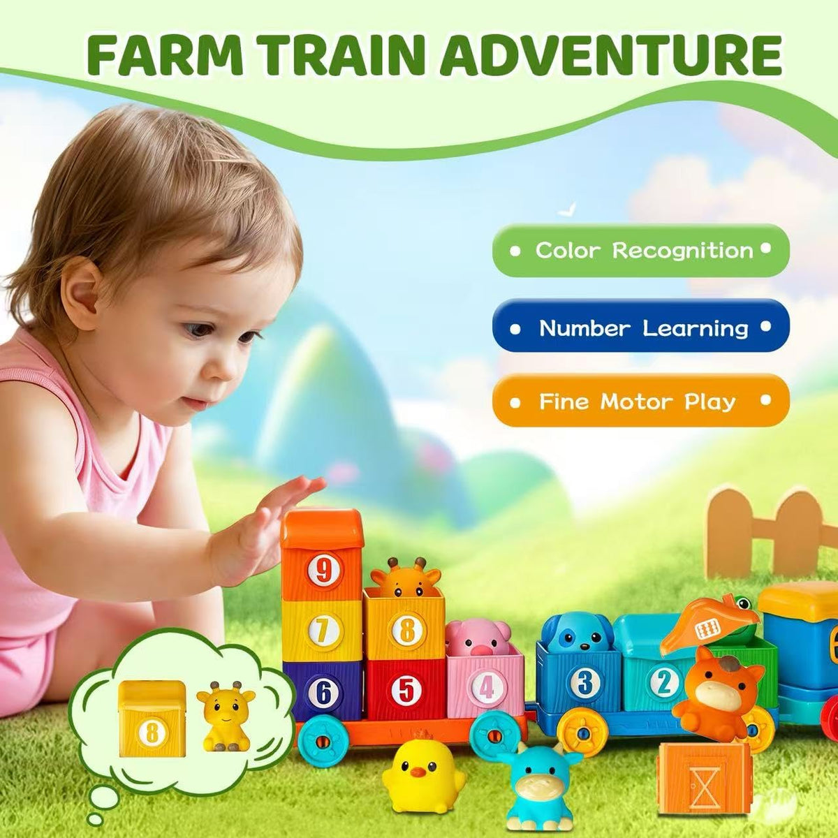 KiddoTOYZ stacking cabins develop fine motor skills and problem solving.