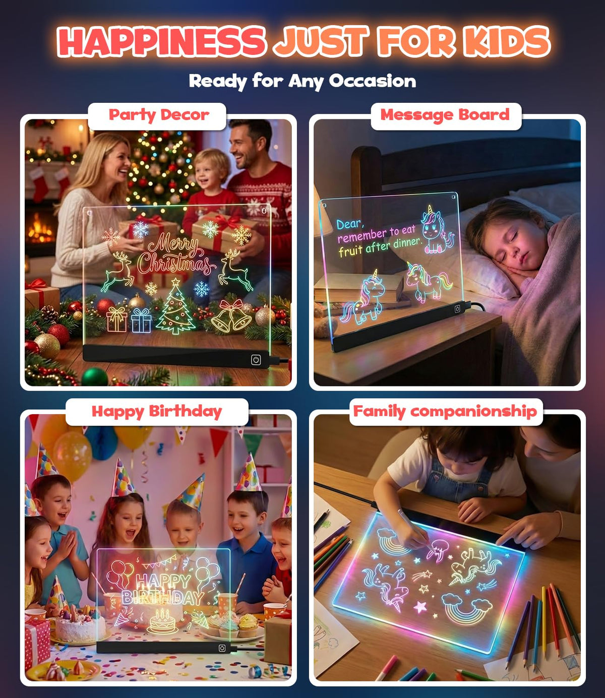KiddyFunpals LED drawing board displays seven color LED glow for art