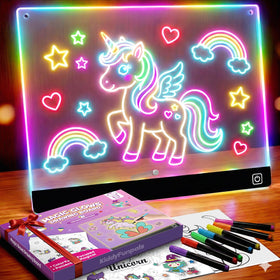 KiddyFunpals LED drawing board with unicorn and princess templates for imaginative play