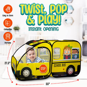 Kiddzery bus tent with built-in poles for quick setup.