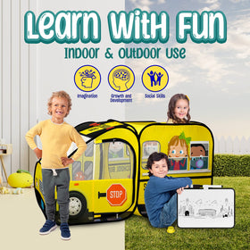 Kiddzery gift-ready bus tent for toddlers and kids.