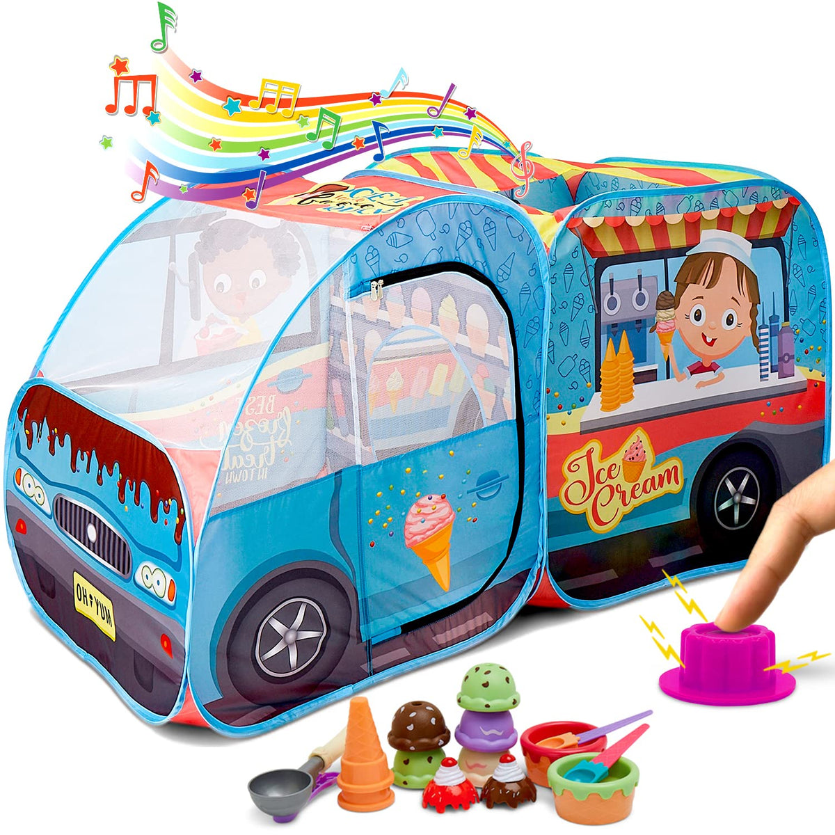 Kiddzery ice cream truck play tent front view encourages imaginative pretend play