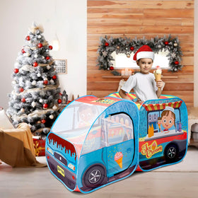 Kiddzery ice cream truck play tent side view shows roomy interior for group play