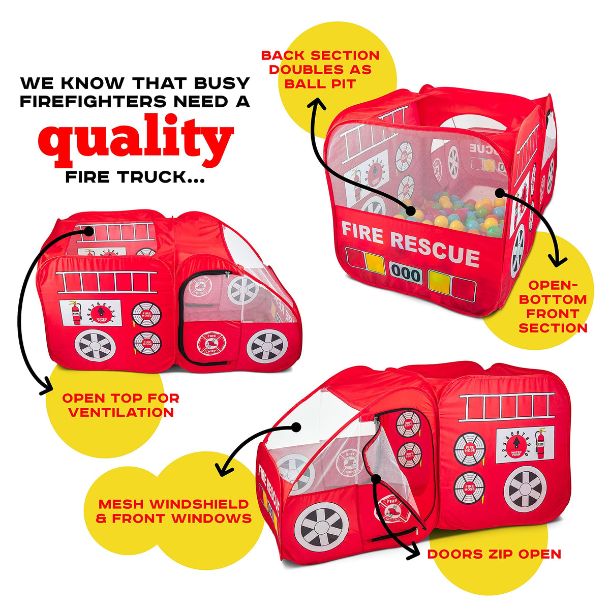 Kiddzery Kiddey Fire Truck Tent easy setup for instant play