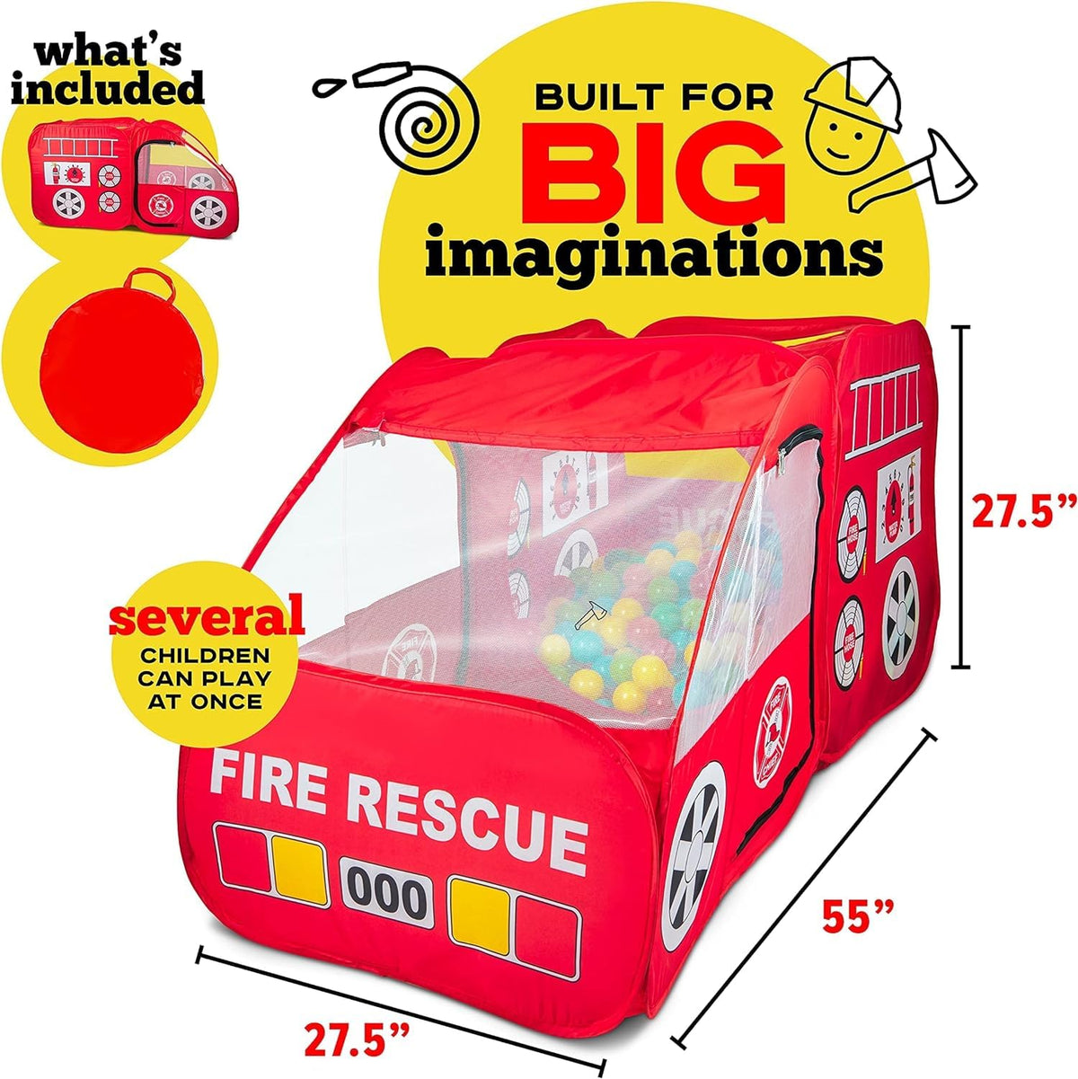 Kiddzery Kiddey Fire Truck Tent firefighter outfit gear for imaginative rescues