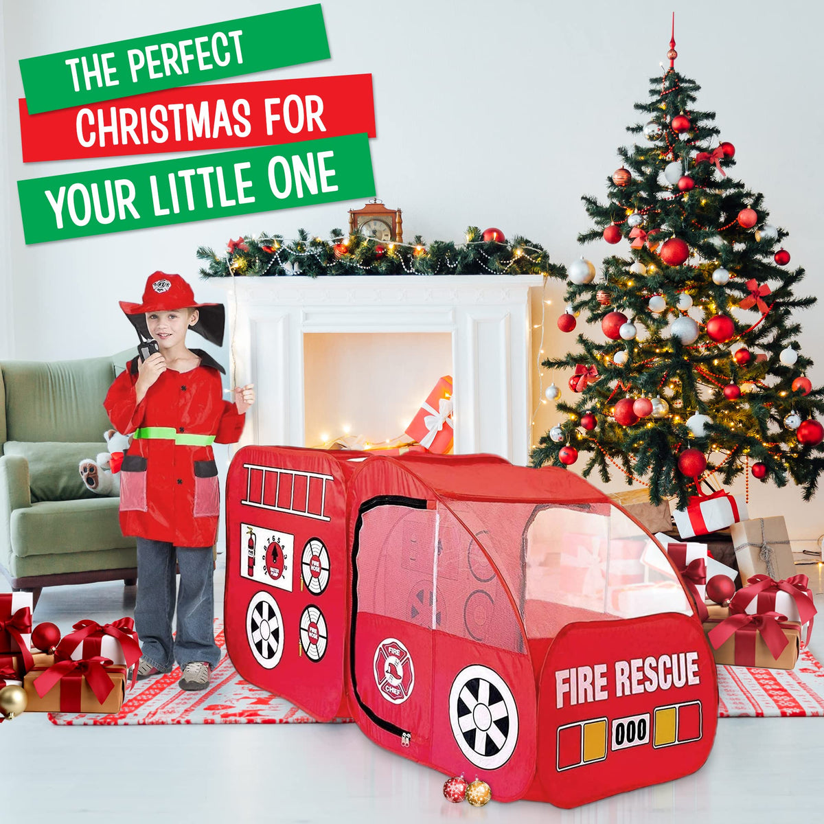Kiddzery Kiddey Fire Truck Tent indoor outdoor use for versatile play spaces