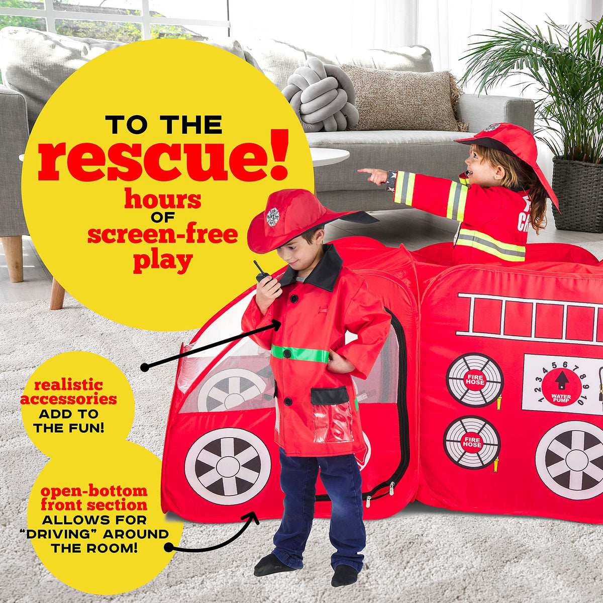 Kiddzery Kiddey Fire Truck Tent windscreen view for peek-a-boo adventures