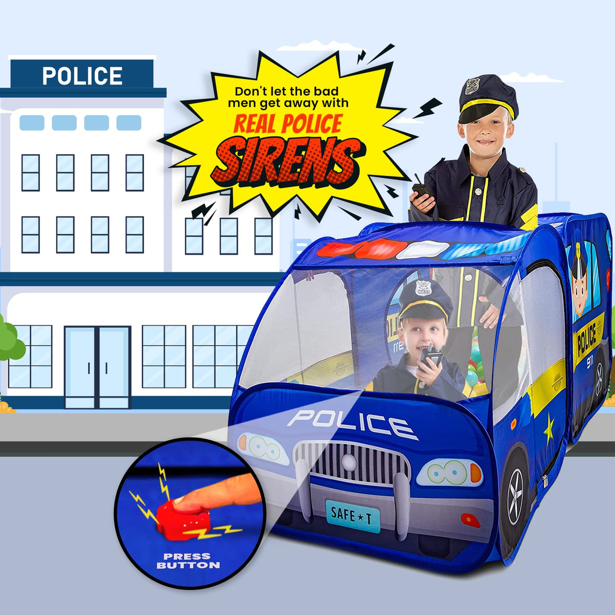 Kiddzery Police Car Pop Up Tent ball pit supports group play