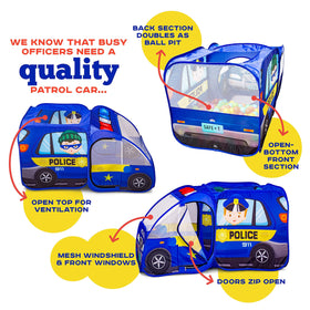 Kiddzery Police Car Pop Up Tent park-ready for outdoor use