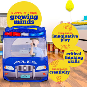 Kiddzery Police Car Pop Up Tent spacious interior for multiple kids