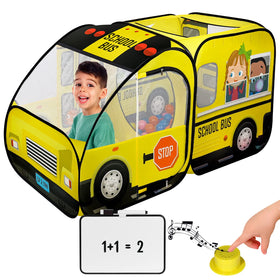 Kiddzery school bus tent with sound button invites imaginative play.