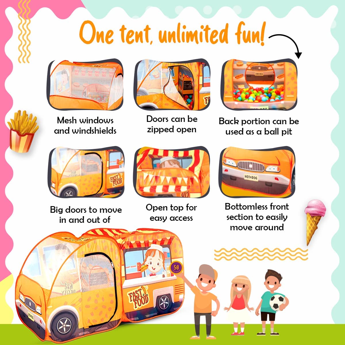 Kiddzery Spacious dimensions enable multiple children to join.