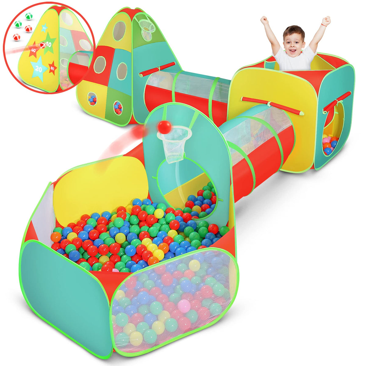 Kiddzery toddler play tent with dual tunnels supports crawling and exploration.