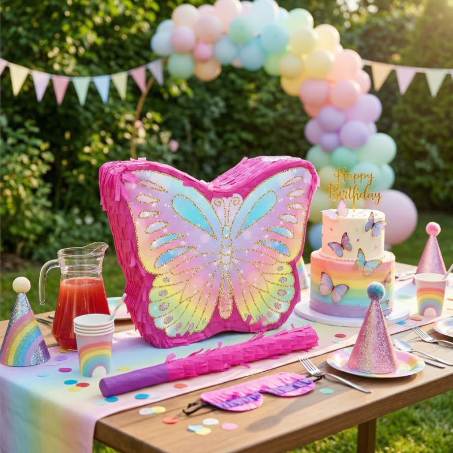 KiDEPOCH butterfly pinata in action during spring party fun