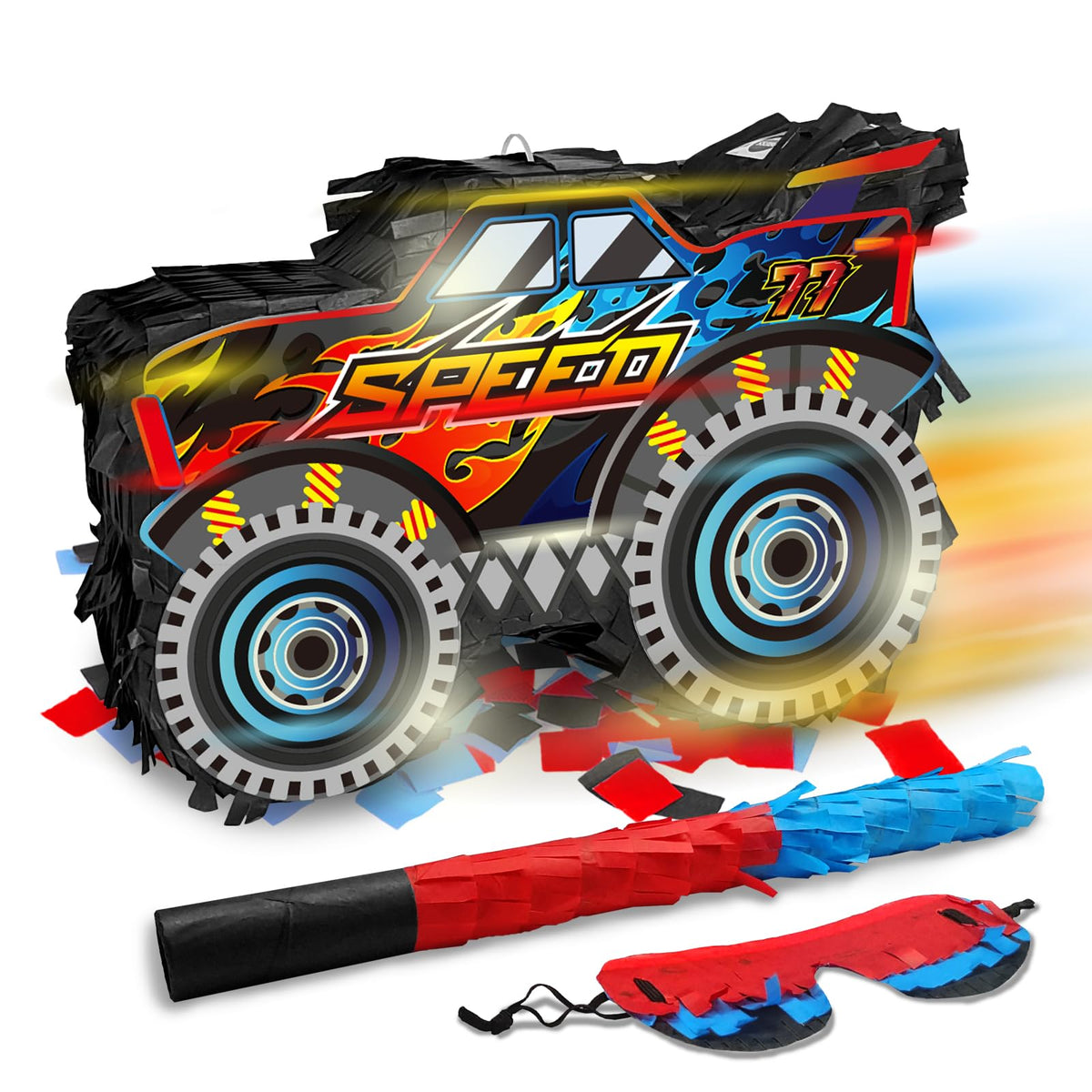 KiDEPOCH Monster Truck Pinata Car front view, ideal party centerpiece and photo prop