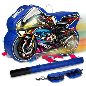 KiDEPOCH motorcycle pinata full view for vibrant car-themed party decor.