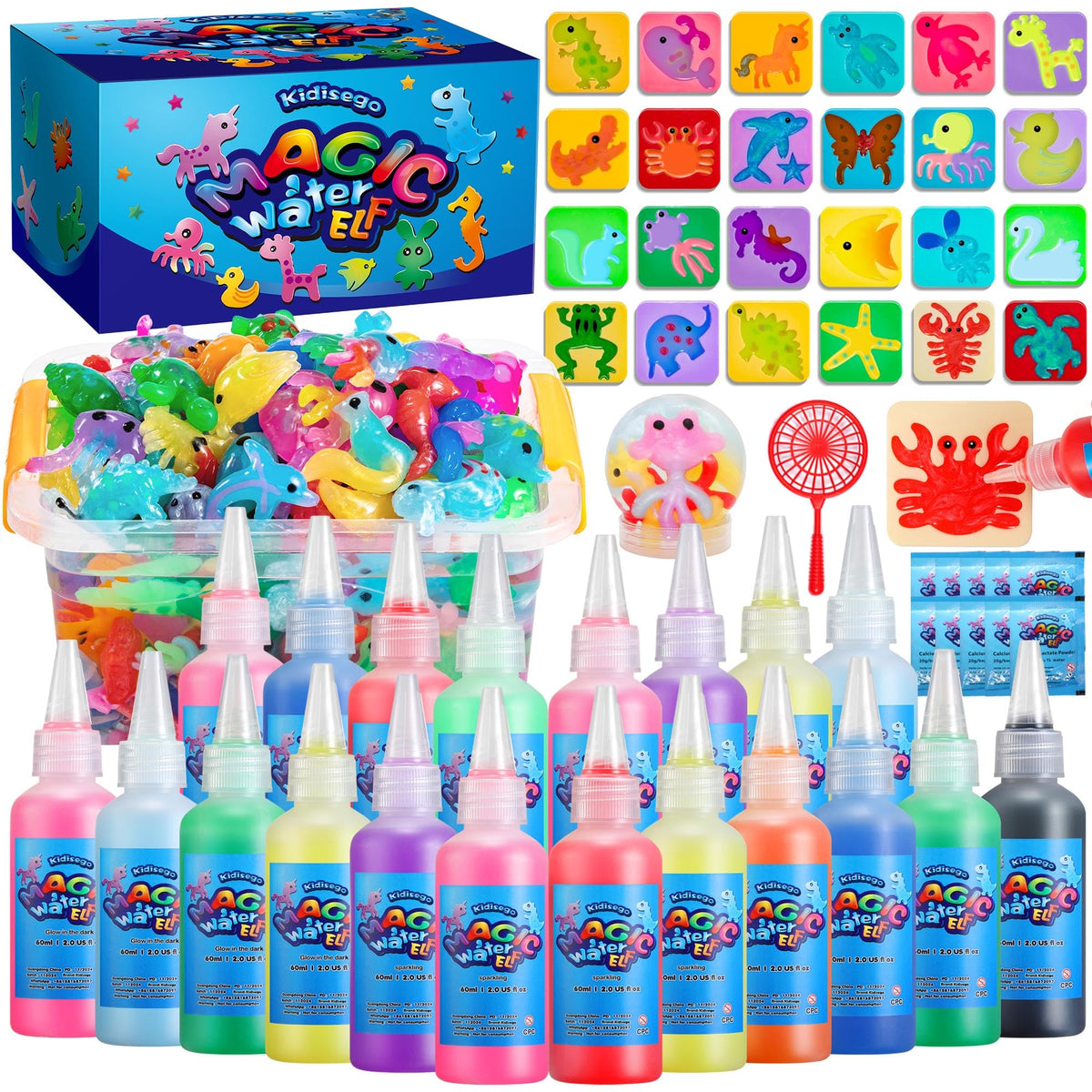 Kidisego Aqua Fairy Water Gel Kit shows vibrant color bottles for creative play.