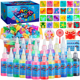 Kidisego Aqua Fairy Water Gel Kit shows vibrant color bottles for creative play.