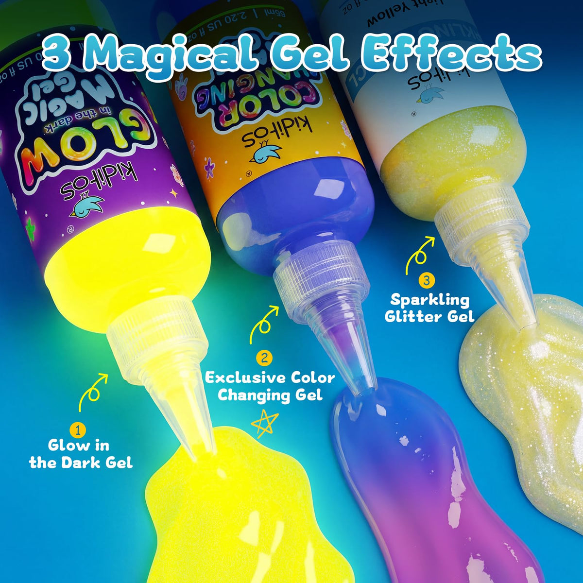 Kiditos kit contents with gels, molds, and net for DIY fun.