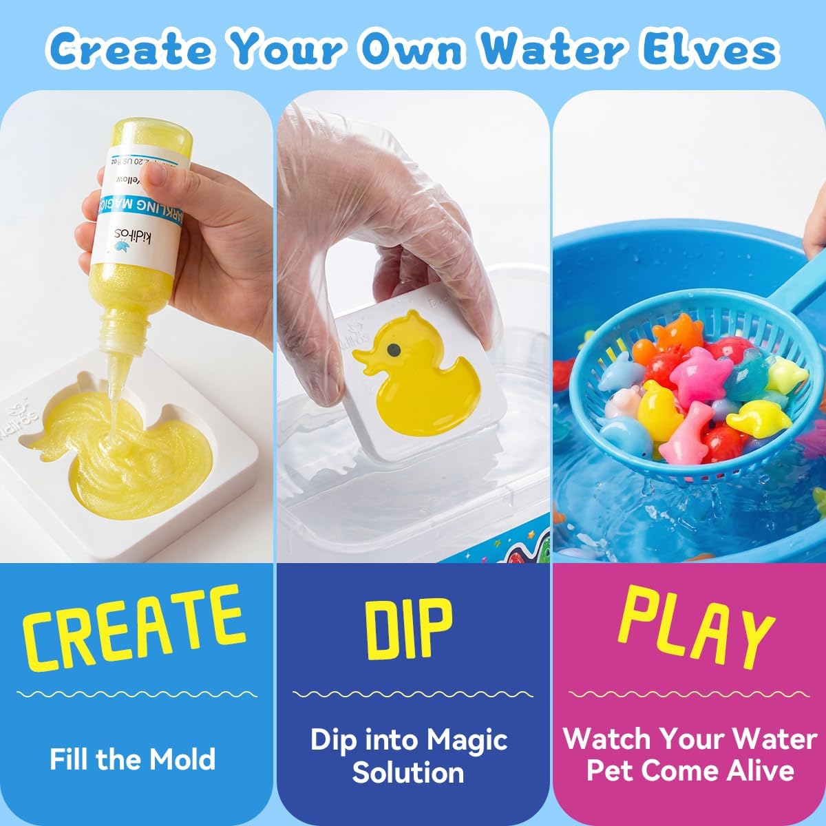 Kiditos Magic Water Elf Toy Kit – 13-sparkling gels boost color-rich experimentation