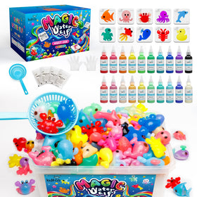 Kiditos Magic Water Elf Kit packaging shows colorful gels and molds for curious kids.