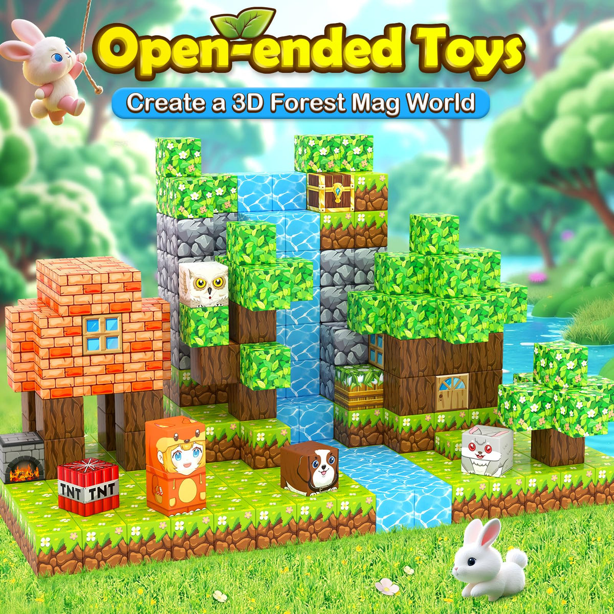 Kidiyee magnetic blocks castle-building setup illustrating a tall, sturdy tower for creative construction.