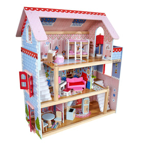 KidKraft Chelsea Doll Cottage front view with three levels, ideal for imaginative play