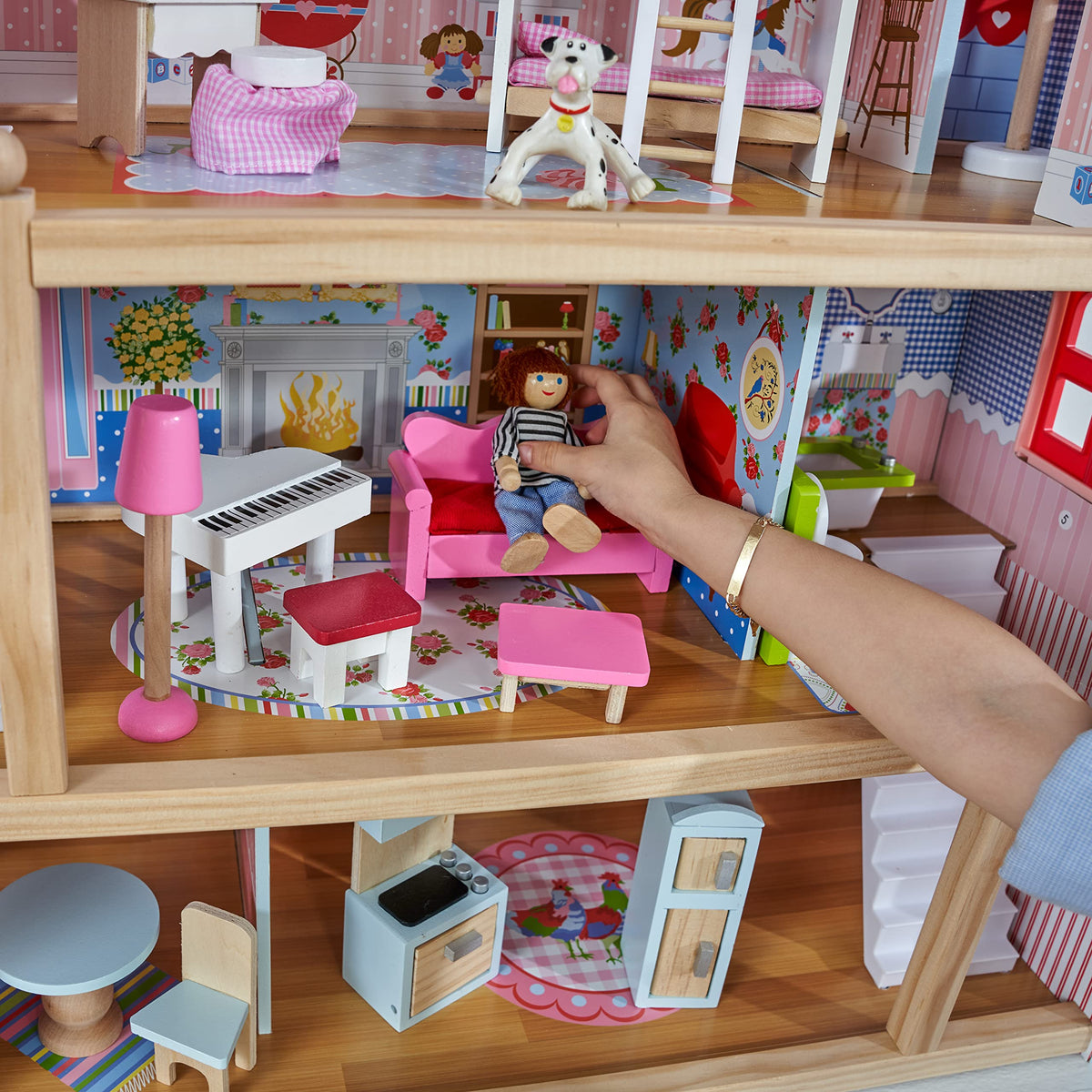 KidKraft Chelsea Doll Cottage two molded staircases for interactive exploration