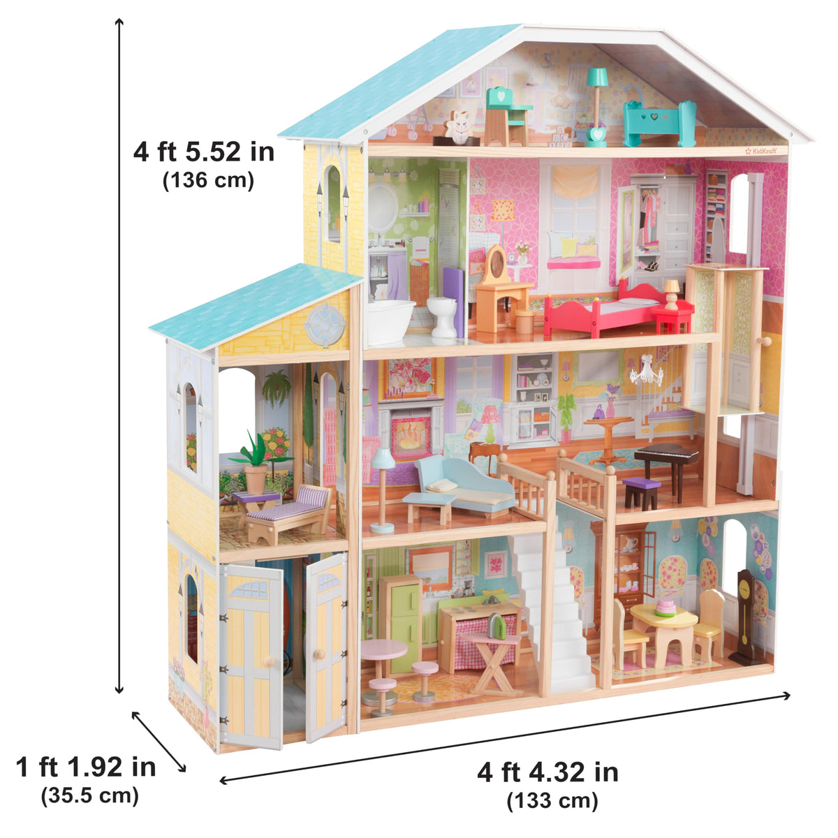 KidKraft Majestic Mansion interior four-level layout invites shared storytelling and cooperative play