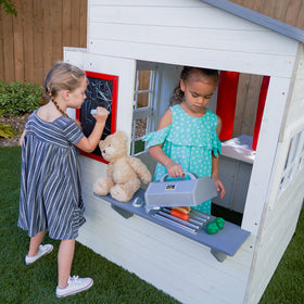KidKraft white preassembled panels simplify setup and reduce weathering.