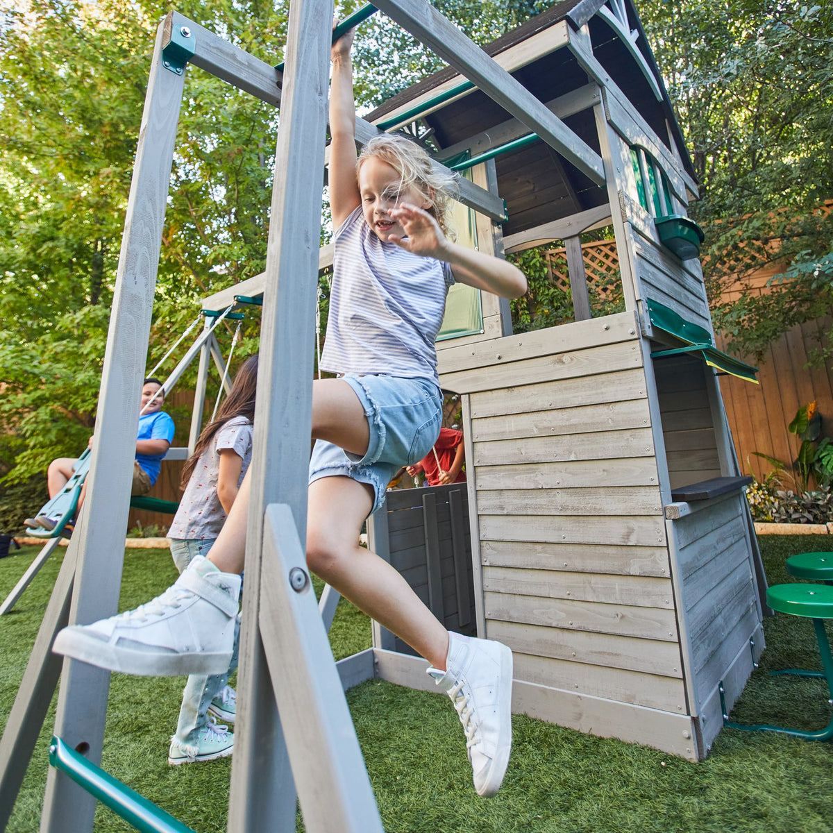 KidKraft River Canyon Swing Set two-person glider inviting cooperative fun