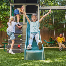 KidKraft River Canyon Swing Set upstairs playhouse for imaginative hideaway