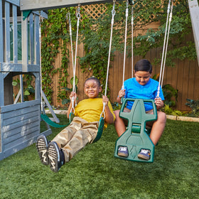 KidKraft River Canyon Swing Set high-rail wavy slide for smooth descents
