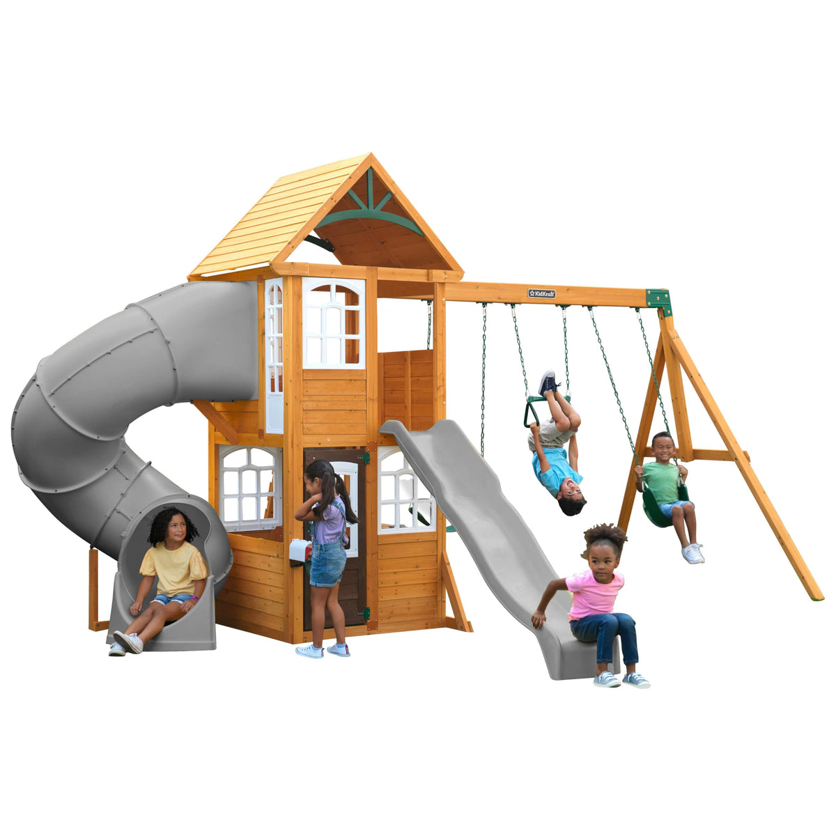 KidKraft Sterling Falls clubhouse provides two-level space for imaginative play.