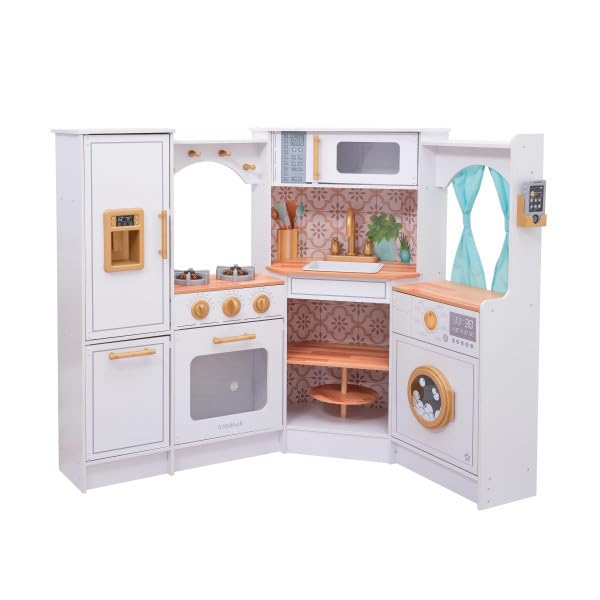 KidKraft Ultimate Corner Play Kitchen with lights and sounds for immersive pretend cooking