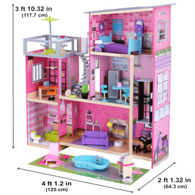 KidKraft Uptown Dollhouse three-floor elevator enables smooth multi-level adventures.