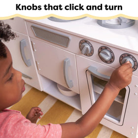 KidKraft storage areas behind doors and open shelves support tidy play