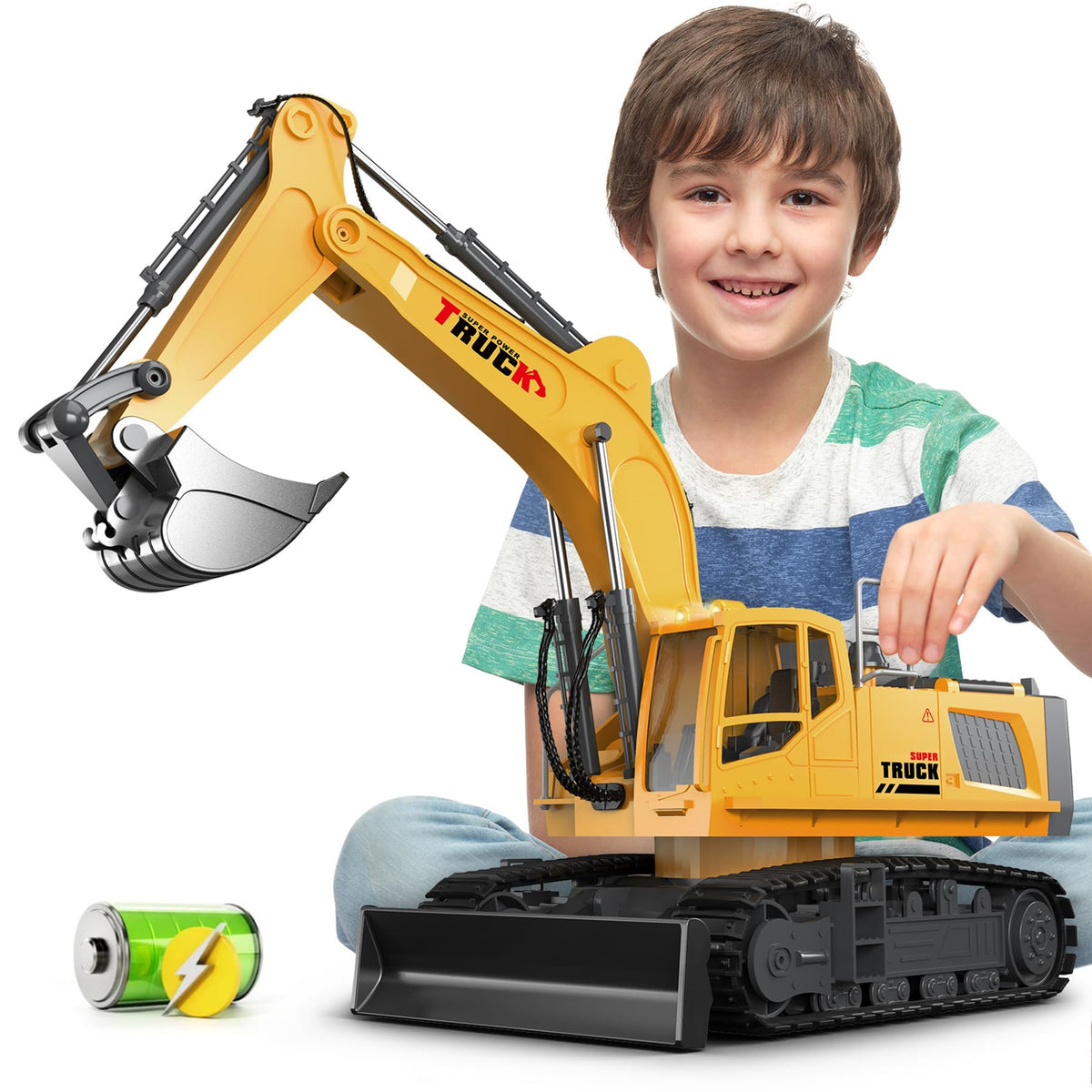 KIDMARKT 21in RC excavator with metal bucket for authentic construction play