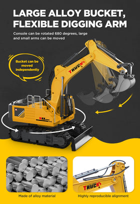 KIDMARKT Detailed cab RC excavator image shows durable metal construction