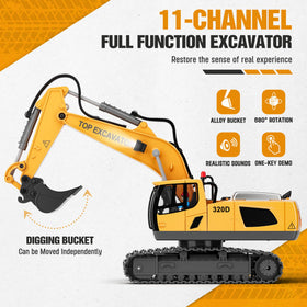 KIDMARKT excavator with LED lights enhances night play and realism.