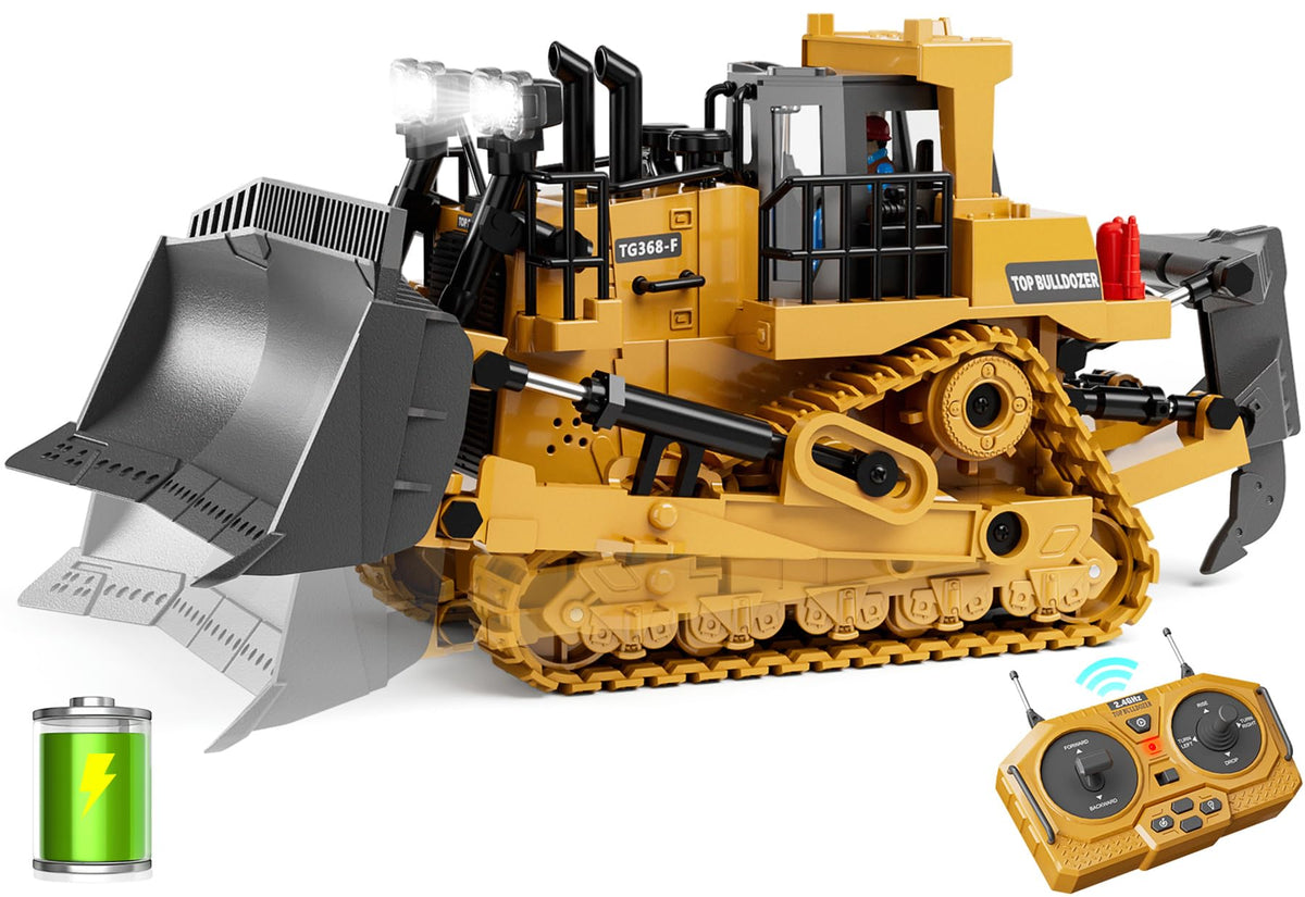 KIDMARKT metal RC Bulldozer front view for realistic digging play