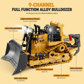 KIDMARKT metal RC Bulldozer side view shows rugged construction for outdoor use