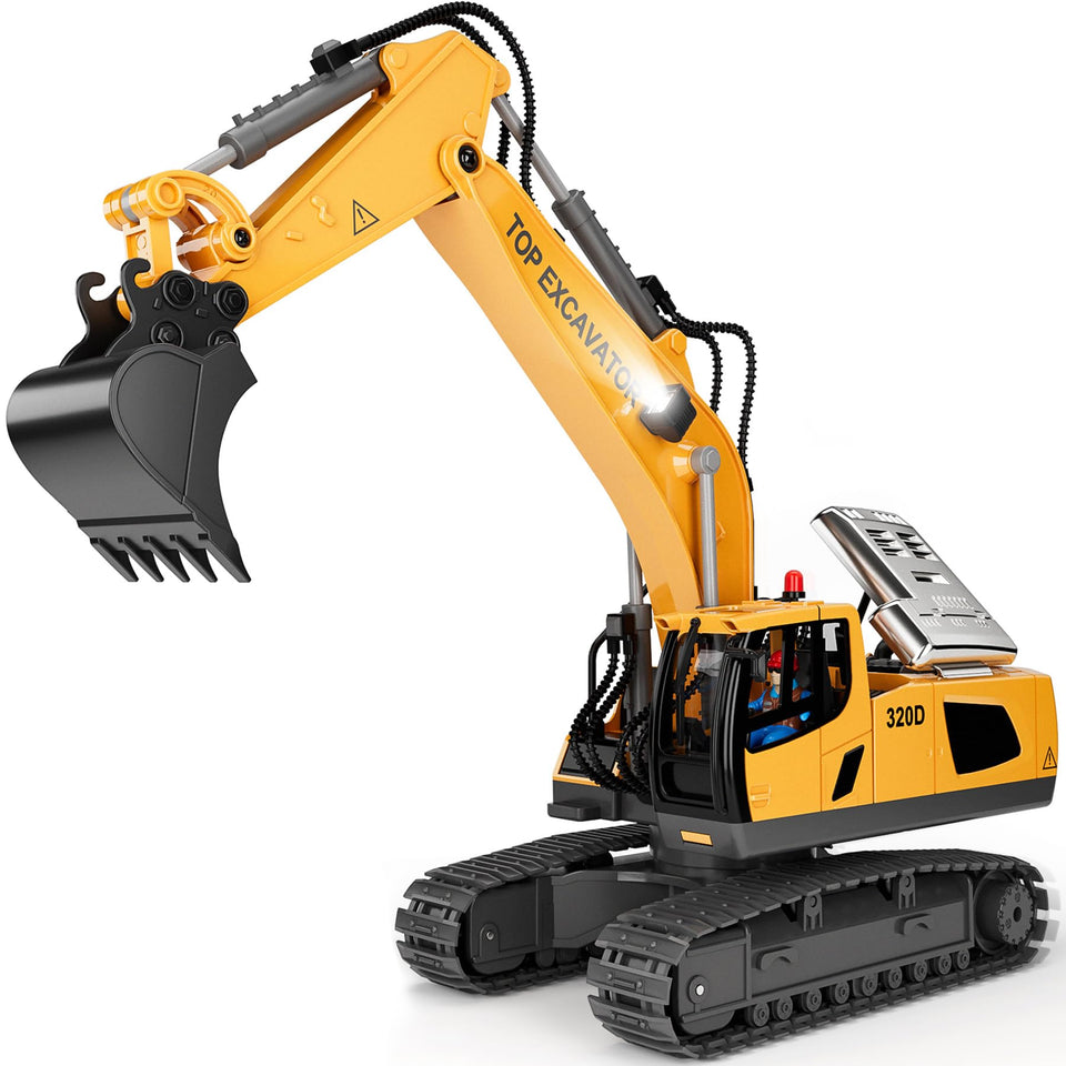 KIDMARKT RC excavator at 1:20 scale offers realistic digging fun.